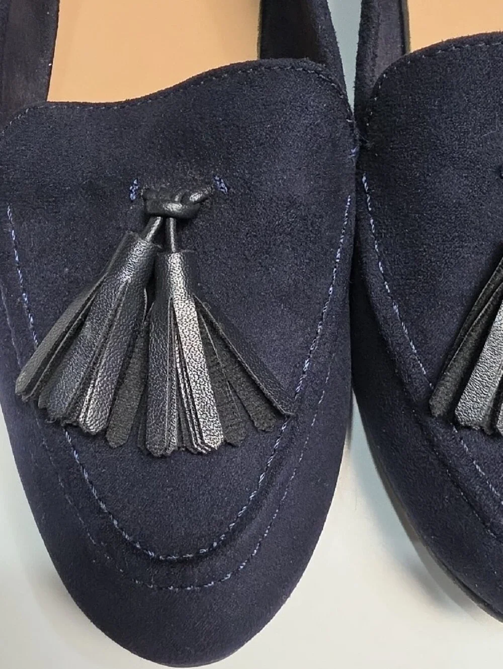 Lauren Blakwell Norah Navy Blue Faux Suede Tassel Loafers Flats - Size 8